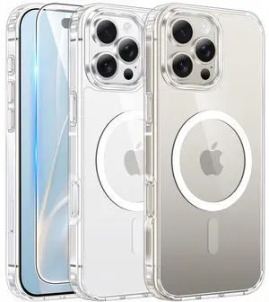 for iPhone 16 Pro Case: Clear Magnetic Phone Cases with Screen Protector Slim Anti Yellowing Rugged Shockproof Protective Transparent Cell Phone Cover (A-Clear) for iPhone 16 Pro Case: Clear Magnetic Phone Cases with Screen Protector Slim Anti Yellowing Rugged Shockproof Protective Transparent Cell Phone Cover (A-Clear)