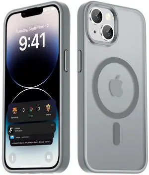 for iPhone 14 Case & iPhone 13 Case, Magnetic Phone Cover, Compatible with MagSafe, Military Grade Protection, Translucent Matte Frosted Back, Gray for iPhone 14 Case & iPhone 13 Case, Magnetic Phone Cover, Compatible with MagSafe, Military Grade Protection, Translucent Matte Frosted Back, Gray