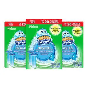 Fresh Gel Toilet Bowl Cleaning Stamps Refills, Helps Keep Toilet Clean and Helps Prevent Limescale & Rings, Rainshower Scent, 12 Stamps (Pack of 3) Fresh Gel Toilet Bowl Cleaning Stamps Refills, Helps Keep Toilet Clean and Helps Prevent Limescale & Rings, Rainshower Scent, 12 Stamps (Pack of 3)