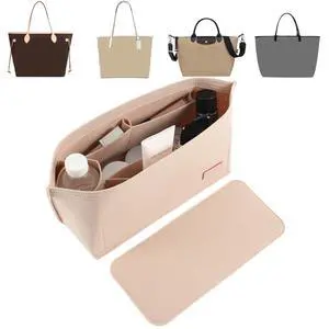Purse Organizer Insert for Handbags & Base Shaper 2pc Set, Felt Neverfull MM Organizer Insert, Tote Bag Organizer with Zipper Pocket and Bottle Holder, Fit Speedy 30 Neverfull MM and More,Beige-L Purse Organizer Insert for Handbags & Base Shaper 2pc Set, Felt Neverfull MM Organizer Insert, Tote Bag Organizer with Zipper Pocket and Bottle Holder, Fit Speedy 30 Neverfull MM and More,Beige-L