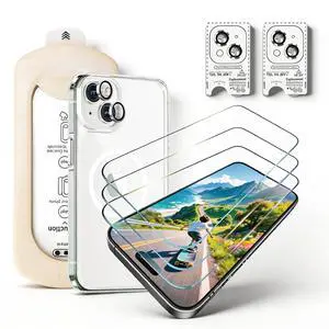 3 Pack Screen Protector for iPhone 16, Tempered Glass with 2 Pack Camera Lens Protector & Phone Case, Easy Install Frame, 9H Hardness, Bubble Free, HD Clear, Full Coverage 3 Pack Screen Protector for iPhone 16, Tempered Glass with 2 Pack Camera Lens Protector & Phone Case, Easy Install Frame, 9H Hardness, Bubble Free, HD Clear, Full Coverage