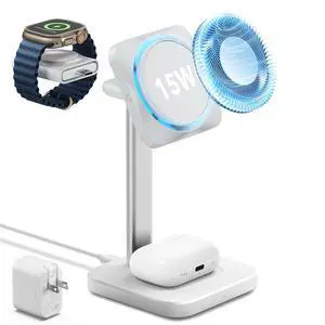 for MagSafe Charger Stand, 3 in 1 Charging Station with CryoBoost, Phone-Cooling Wireless Charging, 15W MagSafe Stand, for iPhone 17e/17/16/15/14/13/12, AirPods, Apple Watch, White for MagSafe Charger Stand, 3 in 1 Charging Station with CryoBoost, Phone-Cooling Wireless Charging, 15W MagSafe Stand, for iPhone 17e/17/16/15/14/13/12, AirPods, Apple Watch, White