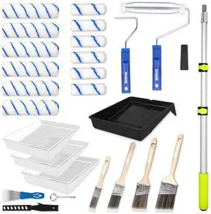Paint Roller Kit with Extension Pole, 27 Piece Set, 2 to 4 Ft Pole, 4"9" Paint Rollers, Paint Brushes Set for Professional Painting,House Paint Roller for All Latex and Oil Paints & Stains Paint Roller Kit with Extension Pole, 27 Piece Set, 2 to 4 Ft Pole, 4"9" Paint Rollers, Paint Brushes Set for Professional Painting,House Paint Roller for All Latex and Oil Paints & Stains