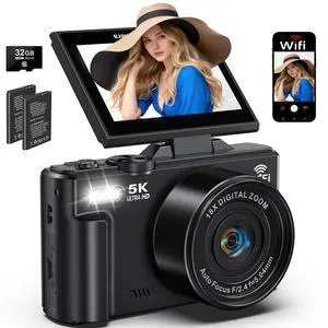 5K Digital Camera for Photography, 75MP WiFi Vlogging Camera for YouTube with 3" 180° Flip Screen, 18X Zoom UHD Autofocus Video Camara with 32GB SD Card, 2 Batteries 5K Digital Camera for Photography, 75MP WiFi Vlogging Camera for YouTube with 3" 180° Flip Screen, 18X Zoom UHD Autofocus Video Camara with 32GB SD Card, 2 Batteries