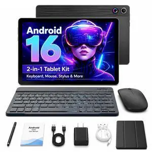 Android 16 Tablet 10.1 Inch, 2-in-1 Tablet Bundle with Keyboard, Wireless Mouse, Stylus, Leather Case, Dual Camera, 64GB Storage+1TB Expansion, Portable Laptop for Students & Business Android 16 Tablet 10.1 Inch, 2-in-1 Tablet Bundle with Keyboard, Wireless Mouse, Stylus, Leather Case, Dual Camera, 64GB Storage+1TB Expansion, Portable Laptop for Students & Business