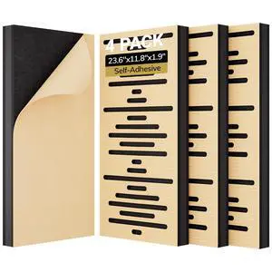 4-Pack Acoustic Wood Wall Panels, 23.6 * 11.8 * 1.9 3D Self-adhesive Wall Panel, Three-layer Soundproof Tiles for Echo Absorbtion, Acoustical Barrier of Polyester Fiber, wood, Burly Wood 4-Pack Acoustic Wood Wall Panels, 23.6 * 11.8 * 1.9 3D Self-adhesive Wall Panel, Three-layer Soundproof Tiles for Echo Absorbtion, Acoustical Barrier of Polyester Fiber, wood, Burly Wood