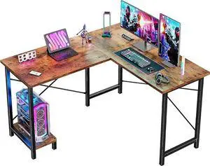 50-Inch Reversible L Shaped Desk with CPU Shelf, Brown | Computer Desk with Sturdy Metal Frame, Corner Gaming Desk, Home Office Desk for Study, Writing and Work, Sturdy Modern Design 50-Inch Reversible L Shaped Desk with CPU Shelf, Brown | Computer Desk with Sturdy Metal Frame, Corner Gaming Desk, Home Office Desk for Study, Writing and Work, Sturdy Modern Design