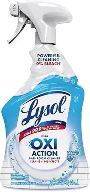 LYSOL Bathroom Cleaner Spray with OXI Action (Hydrogen Peroxide), 0% Bleach Formula, Multipurpose Disinfecting Cleaner for Tub, Tile & Shower, Removes Soap Scum & Limescale, Spring Breeze Scent, 32oz LYSOL Bathroom Cleaner Spray with OXI Action (Hydrogen Peroxide), 0% Bleach Formula, Multipurpose Disinfecting Cleaner for Tub, Tile & Shower, Removes Soap Scum & Limescale, Spring Breeze Scent, 32oz