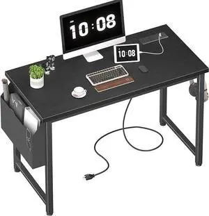 Lufeiya 39 inch Computer Desk with Power Outlet, 40 inch Teen Study Table Home Office Work Writing Desks with Charging Station Outlets Built in, Black Lufeiya 39 inch Computer Desk with Power Outlet, 40 inch Teen Study Table Home Office Work Writing Desks with Charging Station Outlets Built in, Black