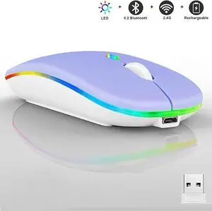 Guiheng Wireless Bluetooth Mouse,LED Dual Mode Rechargeable Silent Slim Laptop Mouse,Portable(BT5.2+USB Receiver) Dual Mode Computer Mice,for Laptop,Desktop Computer,ipad Tablet,Phone,Mac(Purple) Guiheng Wireless Bluetooth Mouse,LED Dual Mode Rechargeable Silent Slim Laptop Mouse,Portable(BT5.2+USB Receiver) Dual Mode Computer Mice,for Laptop,Desktop Computer,ipad Tablet,Phone,Mac(Purple)