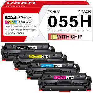 055 055H Toner Cartridge Set with Display Capacity Chip - 4 Pack Replacement for Canon 055H 055 Toner Compatible with Color ImageClass MF743Cdw MF741Cdw MF745Cdw MF746Cdw Printers 055 055H Toner Cartridge Set with Display Capacity Chip - 4 Pack Replacement for Canon 055H 055 Toner Compatible with Color ImageClass MF743Cdw MF741Cdw MF745Cdw MF746Cdw Printers
