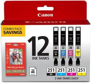 CLI-251 Genuine 12 Color Combo Pack, Compatible with MG7520, MG5620, and MG6620 Printers CLI-251 Genuine 12 Color Combo Pack, Compatible with MG7520, MG5620, and MG6620 Printers