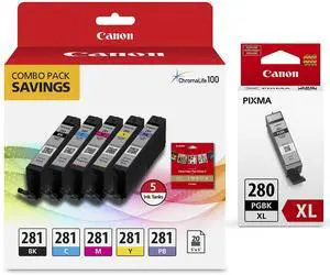 Genuine CLI-281 5-Color Ink Tank Combo Pack with 5 x 5 Photo Paper (2091C006) PGI-280 XL Pigment Black Ink Tank (2021C001) Genuine CLI-281 5-Color Ink Tank Combo Pack with 5 x 5 Photo Paper (2091C006) PGI-280 XL Pigment Black Ink Tank (2021C001)
