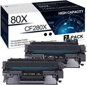 80X Black High Yield Toner Cartridge 2 Pack: Compatible CF280X Toner Cartridge Replacement for HP 80X Pro 400 M401n M401dn M401dne M401dw M401a M401d MFP M425dn M425dw Printers 80X Black High Yield Toner Cartridge 2 Pack: Compatible CF280X Toner Cartridge Replacement for HP 80X Pro 400 M401n M401dn M401dne M401dw M401a M401d MFP M425dn M425dw Printers
