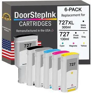 727 Matte Black, Photo Black, Cyan, Magenta, Yellow Remanufactured Ink Cartridge Replacement for HP 727 - Compatible with DesignJet T1500/T2500/T920/T930 - High Yield 6-Pack 727 Matte Black, Photo Black, Cyan, Magenta, Yellow Remanufactured Ink Cartridge Replacement for HP 727 - Compatible with DesignJet T1500/T2500/T920/T930 - High Yield 6-Pack