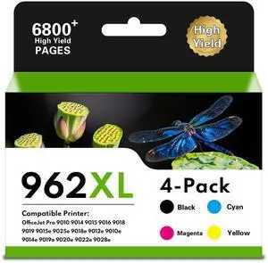 962XL Black, Cyan, Magenta, Yellow (4-Pack) Ink Cartridges Combo Pack Replacement for HP 962XL 962 Ink Cartridge High-Yield for OfficeJet Pro 9010 9015 9010e 9012e 9015e 9018e 9020e 9025e Printer Ink 962XL Black, Cyan, Magenta, Yellow (4-Pack) Ink Cartridges Combo Pack Replacement for HP 962XL 962 Ink Cartridge High-Yield for OfficeJet Pro 9010 9015 9010e 9012e 9015e 9018e 9020e 9025e Printer Ink