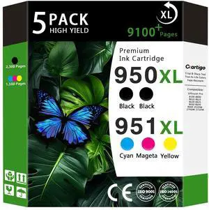 950XL 951XL High Yield Ink Cartridges Compatible for Combo Pack HP 950 951 Replacement for Officejet Pro 8100 8600 8610 8615 8620 8625 8630 251DW Printers (Black/Cyan/Magenta/Yellow 5-Pack, Non-OEM) 950XL 951XL High Yield Ink Cartridges Compatible for Combo Pack HP 950 951 Replacement for Officejet Pro 8100 8600 8610 8615 8620 8625 8630 251DW Printers (Black/Cyan/Magenta/Yellow 5-Pack, Non-OEM)