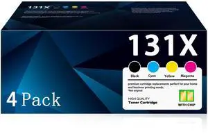 131X Black Cyan Magenta Yellow 4 Pack - Replacement for 131X 131A CF210X CF210A for Color Laser Jet Pro 200 Color MFP M251nw M276nw M276n M251n Ink Printer Toner (131X Toner Cartridge, with Chip) 131X Black Cyan Magenta Yellow 4 Pack - Replacement for 131X 131A CF210X CF210A for Color Laser Jet Pro 200 Color MFP M251nw M276nw M276n M251n Ink Printer Toner (131X Toner Cartridge, with Chip)