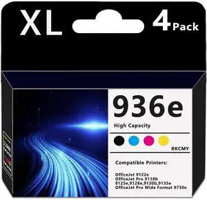 936e Ink Cartridge (with Chip) 4-Pack High Yield Compatible for HP 936 936e Ink Cartridge for OfficeJet Pro 9125e 9135e 9110b 9128e 9130b 9122e Wide Format 9730e Printer (BK/C/M/Y, Not OEM) 936e Ink Cartridge (with Chip) 4-Pack High Yield Compatible for HP 936 936e Ink Cartridge for OfficeJet Pro 9125e 9135e 9110b 9128e 9130b 9122e Wide Format 9730e Printer (BK/C/M/Y, Not OEM)