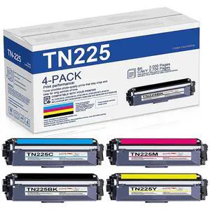 TN225 Toner Cartridge (4-Pack, BK/C/M/Y) Replacement for Brother TN225/TN221 for MFC-9130CW HL-3140CW HL-3170CDW HL-3180CDW MFC-9330CDW MFC-9340CDW Color Printer TN225 Toner Cartridge (4-Pack, BK/C/M/Y) Replacement for Brother TN225/TN221 for MFC-9130CW HL-3140CW HL-3170CDW HL-3180CDW MFC-9330CDW MFC-9340CDW Color Printer