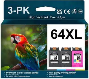 64XL Ink Cartridges 3Pack-Replacement for HP 64XL Combo for Envy Photo 7855 7858 7800 7100 7155 6255 7164 Inspire 7255e 7955e 7958e 7900e Tango (2Black/1Tri-Color) 64XL Ink Cartridges 3Pack-Replacement for HP 64XL Combo for Envy Photo 7855 7858 7800 7100 7155 6255 7164 Inspire 7255e 7955e 7958e 7900e Tango (2Black/1Tri-Color)