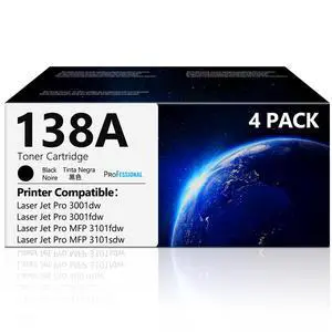 138A Black Toner Cartridges 4 Pack with Latest Chip Replacement for HP 138A W1380A 138X W1380X Black Toner Compatible with HP Laser Jet Pro 3001dw 3001fdw MFP 3101fdw 3101sdw Printer 138A (4 Black) 138A Black Toner Cartridges 4 Pack with Latest Chip Replacement for HP 138A W1380A 138X W1380X Black Toner Compatible with HP Laser Jet Pro 3001dw 3001fdw MFP 3101fdw 3101sdw Printer 138A (4 Black)