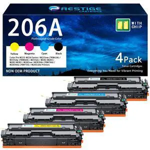 206A Toner Cartridge 4 Pack (Black, Cyan, Magenta, Yellow) Replacement for HP W2110A W2111A W2112A W2113A Compatible with Color LaserJet Pro MFP M283fdw M283cdw M283fdn M282nw M255dw M255dn M255nw 206A Toner Cartridge 4 Pack (Black, Cyan, Magenta, Yellow) Replacement for HP W2110A W2111A W2112A W2113A Compatible with Color LaserJet Pro MFP M283fdw M283cdw M283fdn M282nw M255dw M255dn M255nw
