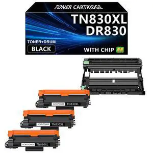 TN830XL Black Toner Cartridge & DR830 Drum Set Compatible for Brother TN830 TN-830 TN-830XL DR-830 High Yield use with HL-L2460DW DCP-L2640DW HL-L2400D HL-L2480DW MFC-L2820DW Printer (3 Toner, 1 Drum) TN830XL Black Toner Cartridge & DR830 Drum Set Compatible for Brother TN830 TN-830 TN-830XL DR-830 High Yield use with HL-L2460DW DCP-L2640DW HL-L2400D HL-L2480DW MFC-L2820DW Printer (3 Toner, 1 Drum)