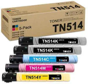 TN514 TN-514 Toner Cartridge Set (5-Pack, 2BK/1C/1M/1Y) - TN514K TN514C TN514M TN514Y Toner Cartridge (A8DA130 A8DA430 A8DA330 A8DA230) Replacement for Konica Minolta Bizhub C458 C558 C658 Printer TN514 TN-514 Toner Cartridge Set (5-Pack, 2BK/1C/1M/1Y) - TN514K TN514C TN514M TN514Y Toner Cartridge (A8DA130 A8DA430 A8DA330 A8DA230) Replacement for Konica Minolta Bizhub C458 C558 C658 Printer
