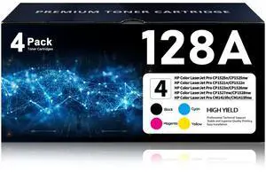 128A Toner Cartridges 4 Pack High Yield Replacement for HP128 128A CE320A CE321A CE322A CE323A with Color LaserJet Pro CM1415fn CM1415fnw CP1525n CP1525nw Printer (Black Cyan Magenta Yellow) 128A Toner Cartridges 4 Pack High Yield Replacement for HP128 128A CE320A CE321A CE322A CE323A with Color LaserJet Pro CM1415fn CM1415fnw CP1525n CP1525nw Printer (Black Cyan Magenta Yellow)