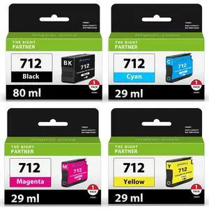 712 Ink Cartridges Combo Pack (4-Pack, 80-ml Black, 29-ml Cyan/Magenta/Yellow) Compatible 712 Ink Cartridges Replacement for HP 712 DesignJet T230 T650 T630 T210 Studio Plotter Printers 712 Ink Cartridges Combo Pack (4-Pack, 80-ml Black, 29-ml Cyan/Magenta/Yellow) Compatible 712 Ink Cartridges Replacement for HP 712 DesignJet T230 T650 T630 T210 Studio Plotter Printers