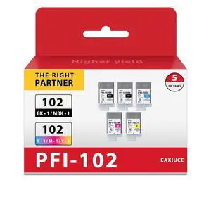 PFI-102 5-Color Ink Tank (5PK, Matte Black/Black/Cyan/Magenta/Yellow) - Eaxi Compatible PFI-102MBK PFI-102BK PFI-102C PFI-102M PFI-102Y Replacement for Canon IPF500 IPF600 IPF605 IPF700 IPF710 Printer PFI-102 5-Color Ink Tank (5PK, Matte Black/Black/Cyan/Magenta/Yellow) - Eaxi Compatible PFI-102MBK PFI-102BK PFI-102C PFI-102M PFI-102Y Replacement for Canon IPF500 IPF600 IPF605 IPF700 IPF710 Printer