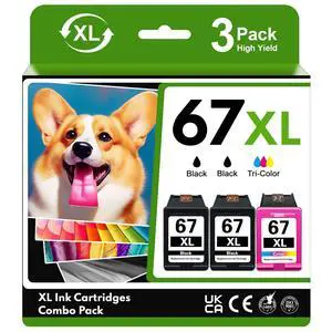 67XL Ink Cartridge Black Color Combo Pack (3-Pack, 2Black/1Tricolor) Replacement for HP 67 67XL Ink Cartridge for Envy 6000e 6400e 6455e 6458e Deskjet 4255e 2855e 2723e 2734e 4100 Printer 67XL Ink Cartridge Black Color Combo Pack (3-Pack, 2Black/1Tricolor) Replacement for HP 67 67XL Ink Cartridge for Envy 6000e 6400e 6455e 6458e Deskjet 4255e 2855e 2723e 2734e 4100 Printer