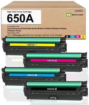 650A Toner Cartridge Replacement for HP Color Enterprise M750 M750dn M750n M750xh CP5525 CP5525dn CP5525n CP5525xh Printer, CE270A CE271A CE272A CE273A with New Chip 4-Pack 650A Toner Cartridge Replacement for HP Color Enterprise M750 M750dn M750n M750xh CP5525 CP5525dn CP5525n CP5525xh Printer, CE270A CE271A CE272A CE273A with New Chip 4-Pack