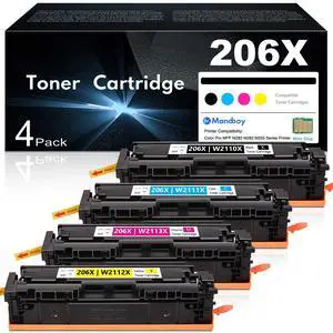 206X Toner Cartridges 4 Pack High Yield with Chip Replacement for HP 206X Toner for Color MFP m283fdw M283cdw M283fdn M255nw M255dw M255dn M282nw Printer (BCMY) 206X Toner Cartridges 4 Pack High Yield with Chip Replacement for HP 206X Toner for Color MFP m283fdw M283cdw M283fdn M255nw M255dw M255dn M282nw Printer (BCMY)