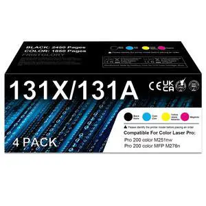 131X Toner Cartridge 4 Pack Replacement for HP 131X 131A Toner Cartridges Works with Laser Pro 200 Color M251nw Pro 200 Color MFP M276nw Printer (BK/C/M/Y) 131X Toner Cartridge 4 Pack Replacement for HP 131X 131A Toner Cartridges Works with Laser Pro 200 Color M251nw Pro 200 Color MFP M276nw Printer (BK/C/M/Y)