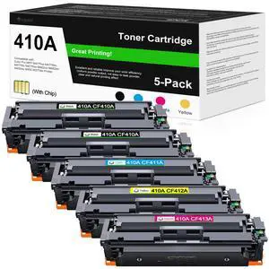 410A Toner Cartridges 5 Pack High Yield Replacement for HP 410A 410X to Use with HP Color Pro MFP M477fnw M477fdw M477fdn M452dn M452dw M452nw Printer (with Chip -B/C/Y/M) 410A Toner Cartridges 5 Pack High Yield Replacement for HP 410A 410X to Use with HP Color Pro MFP M477fnw M477fdw M477fdn M452dn M452dw M452nw Printer (with Chip -B/C/Y/M)