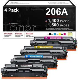 206A Toner Cartridge 4 Pack with Chip Replacement for HP 206A W2110A Works for Pro M255dw M255nw MFP M282nw M283 Series Printers Black Cyan Yellow Magenta 206A Toner Cartridge 4 Pack with Chip Replacement for HP 206A W2110A Works for Pro M255dw M255nw MFP M282nw M283 Series Printers Black Cyan Yellow Magenta