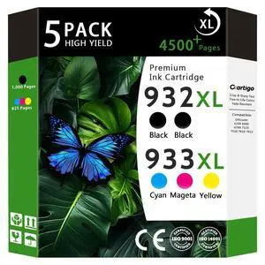 932XL 933XL High Yield Ink Cartridges Compatible for Combo Pack HP 932 933 Replacement for Officejet 6100 6600 6700 7110 7610 7612 Printers (Black/Cyan/Magenta/Yellow 5-Pack Non-OEM) 932XL 933XL High Yield Ink Cartridges Compatible for Combo Pack HP 932 933 Replacement for Officejet 6100 6600 6700 7110 7610 7612 Printers (Black/Cyan/Magenta/Yellow 5-Pack Non-OEM)