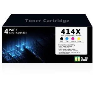 414X Toner Cartridge High Yield 4 Pack with Chip Compatible with HP 414X 414A W2020X W2021X W2022X W2023X Replacement for HP Color Laser Jet Pro MFP M479fdw M454dw M455dn M479fdn Printer (BK/C/M/Y) 414X Toner Cartridge High Yield 4 Pack with Chip Compatible with HP 414X 414A W2020X W2021X W2022X W2023X Replacement for HP Color Laser Jet Pro MFP M479fdw M454dw M455dn M479fdn Printer (BK/C/M/Y)