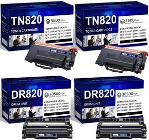 TN820 Toner Cartridge 2 Pack and DR820 Drum Unit 2 Pack Replacement for Brother TN-820 TN-850 for HL-L6200DW MFC-L5850DW MFC-L5900DW MFC-L5700DW HL-L5100DN Printer, 4-Pack TN820 Toner Cartridge 2 Pack and DR820 Drum Unit 2 Pack Replacement for Brother TN-820 TN-850 for HL-L6200DW MFC-L5850DW MFC-L5900DW MFC-L5700DW HL-L5100DN Printer, 4-Pack