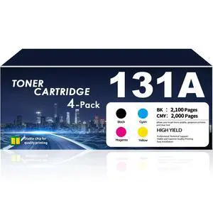 131A Toner Cartridges 4 Pack (Black, Cyan, Magenta, Yellow) Compatible for HP 131A 131X Works Color Laser Jet Pro 200 color MFP M276n M276nw M251n M251nw M251 M276 Printer CF210A CF211A CF212A CF213A 131A Toner Cartridges 4 Pack (Black, Cyan, Magenta, Yellow) Compatible for HP 131A 131X Works Color Laser Jet Pro 200 color MFP M276n M276nw M251n M251nw M251 M276 Printer CF210A CF211A CF212A CF213A