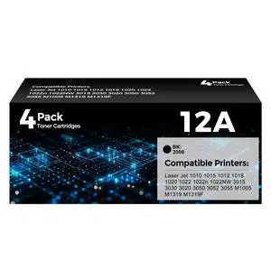 12A Toner Cartridge 4-Pack Black Replacement for HP 12A Q2612A 1020 3015 Toner Work for Laser Jet 1010 1022 1012 1015 1018 1022n 1022nw 3030 3020 3050 3052 3055 M1005 M1319 M1319F Printer 12A Toner Cartridge 4-Pack Black Replacement for HP 12A Q2612A 1020 3015 Toner Work for Laser Jet 1010 1022 1012 1015 1018 1022n 1022nw 3030 3020 3050 3052 3055 M1005 M1319 M1319F Printer