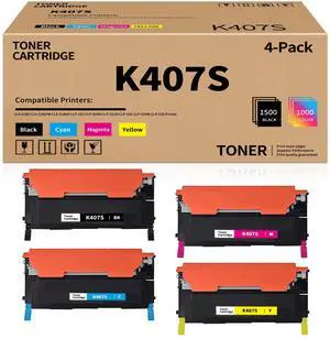 K407S High Yield Toner Cartridge Replacement for Samsung 407 407S CLT-K407S Compatible with Samsung Xpress CLX-3180 CLX-3185FW CLX-3185N CLP-320 CLP-320N Printer (Black,Cyan, Magenta, Yellow, 4 Pack) K407S High Yield Toner Cartridge Replacement for Samsung 407 407S CLT-K407S Compatible with Samsung Xpress CLX-3180 CLX-3185FW CLX-3185N CLP-320 CLP-320N Printer (Black,Cyan, Magenta, Yellow, 4 Pack)