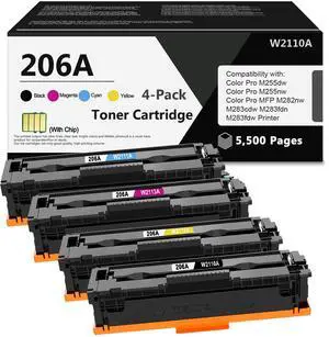206A Toner Cartridges with Chip, 4-Pack(Black/Cyan/Magenta/Yellow) Replacement for HP 206A Toner Cartridges use for Laser Pro M255dw M255nw Color Laser Pro MFP M282nw M283cdw M283fdn M283fdw Printer 206A Toner Cartridges with Chip, 4-Pack(Black/Cyan/Magenta/Yellow) Replacement for HP 206A Toner Cartridges use for Laser Pro M255dw M255nw Color Laser Pro MFP M282nw M283cdw M283fdn M283fdw Printer