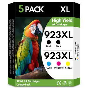 923XL 923 Ink Cartridges 5 Pack High Yield 2Black Cyan Magenta Yellow, Replacement for HP 923 XL, Compatible with OfficeJet Pro 8130e 8135e 8139e 8138e 8122e 8120 8124e 8125e 8130 8132e 8134e Printers 923XL 923 Ink Cartridges 5 Pack High Yield 2Black Cyan Magenta Yellow, Replacement for HP 923 XL, Compatible with OfficeJet Pro 8130e 8135e 8139e 8138e 8122e 8120 8124e 8125e 8130 8132e 8134e Printers