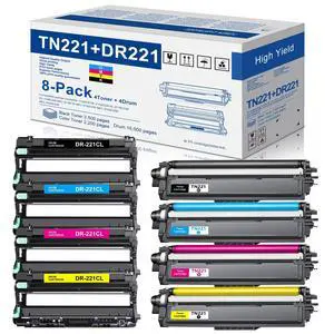 TN221 Toner Cartridges and DR221CL Drum Unit (4 Toner + 4 Drum) Replacement for Brother TN-221 TN 221 DR221 DR-221CL DR 221CL for HL-3140CW HL-3170CDW MFC-9330CDW MFC-9340CDW Printer Toner Drum TN221 Toner Cartridges and DR221CL Drum Unit (4 Toner + 4 Drum) Replacement for Brother TN-221 TN 221 DR221 DR-221CL DR 221CL for HL-3140CW HL-3170CDW MFC-9330CDW MFC-9340CDW Printer Toner Drum