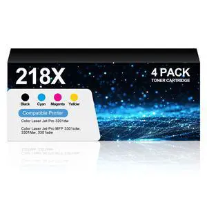 218X Toner Compatible for HP 218X Toner Cartridges 4 Pack Set High Yield W2180X 218A 218X 3301fdw Toner Work for HP Color Laser Jet Pro MFP 3301fdw 3301cdw 3301sdw 3201dw (Black/Cyan/Yellow/Magenta) 218X Toner Compatible for HP 218X Toner Cartridges 4 Pack Set High Yield W2180X 218A 218X 3301fdw Toner Work for HP Color Laser Jet Pro MFP 3301fdw 3301cdw 3301sdw 3201dw (Black/Cyan/Yellow/Magenta)