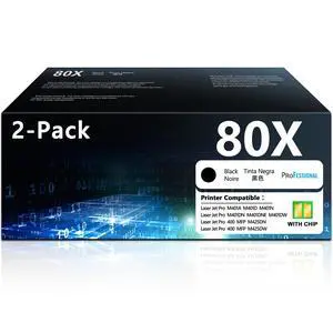 80X Toner Cartridge Black High Yield CF280X Replacement for HP 80X CF280X 80A CF280A Toner Compatible with LaserJet Pro 400 M401A M401D M401N M401DNE MFP M425DN Printer Ink with Chip (2 Black) 80X Toner Cartridge Black High Yield CF280X Replacement for HP 80X CF280X 80A CF280A Toner Compatible with LaserJet Pro 400 M401A M401D M401N M401DNE MFP M425DN Printer Ink with Chip (2 Black)