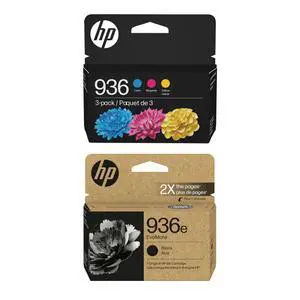 Original 936e Black EvoMore Ink / 936 Tri-Color Ink Cartridges (2-Pack) | Works with Printer Series: OfficeJet 9120, Pro 9100, Pro Wide Format 9700 | Carbon Neutral | C84QZLN Original 936e Black EvoMore Ink / 936 Tri-Color Ink Cartridges (2-Pack) | Works with Printer Series: OfficeJet 9120, Pro 9100, Pro Wide Format 9700 | Carbon Neutral | C84QZLN